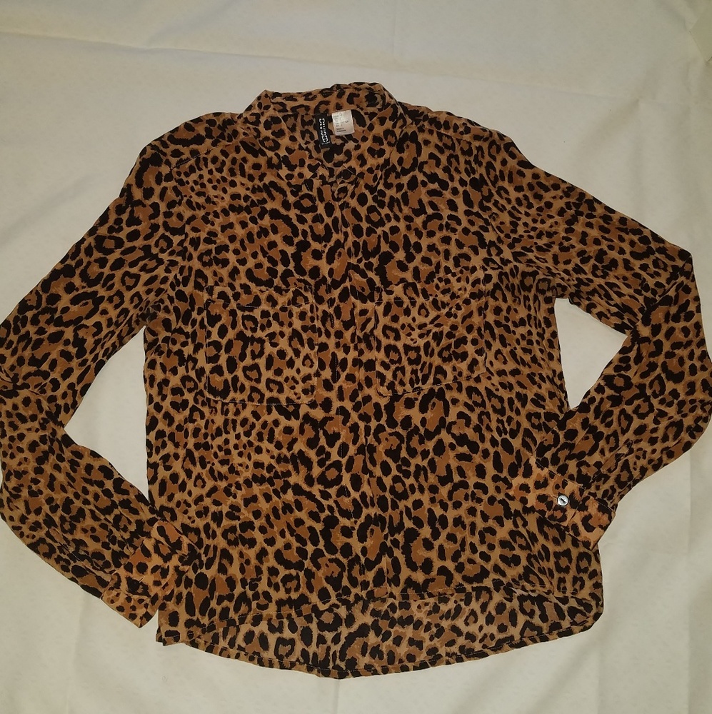 Leopard button down top